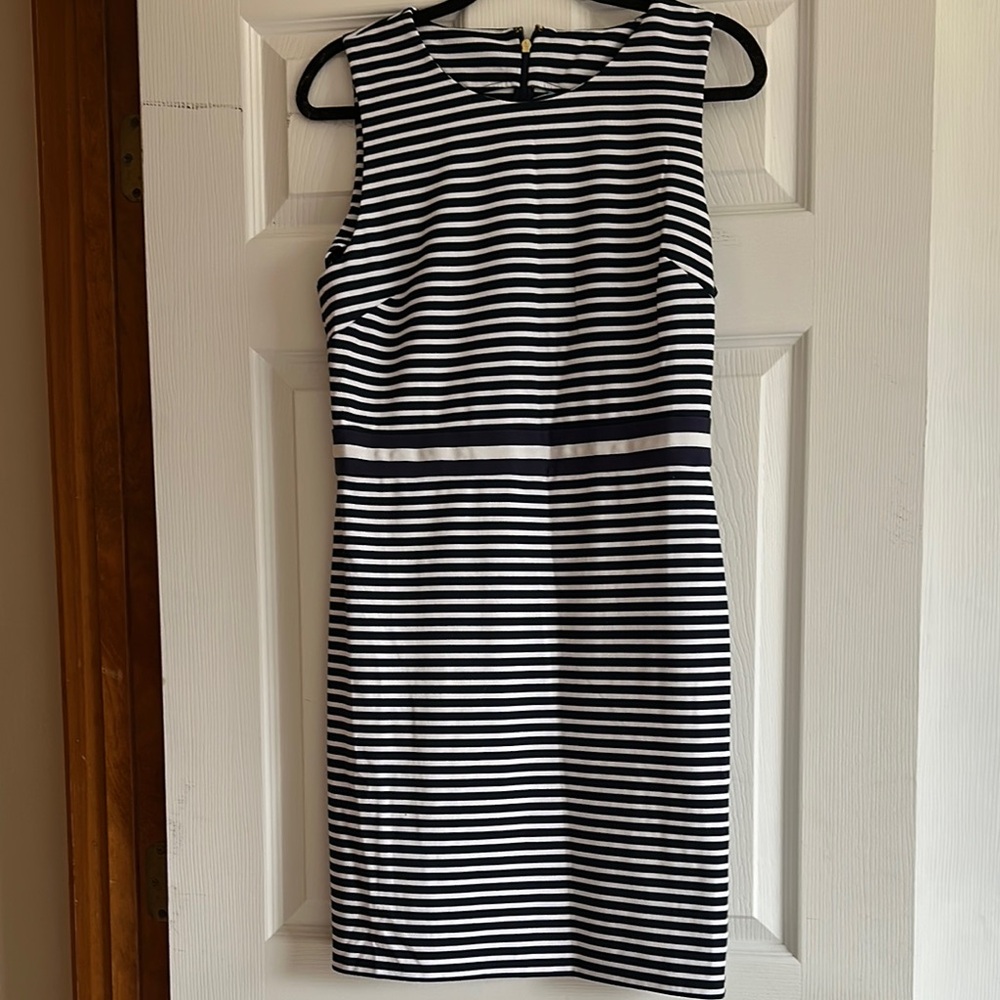 Draper James Navy Blue and White Sheath Midi Dress